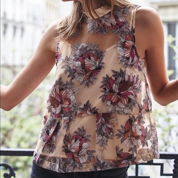 Anthropologie Tops - Terrace Swing Tank Sheer Floral Moulinette